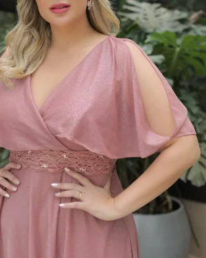 Vestido Plus Size Longo de Brilho e Bordado Cintura - Imagem 2