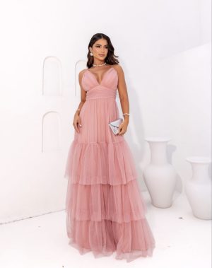 Vestido Longo Tule Alças Finas - Imagem 6