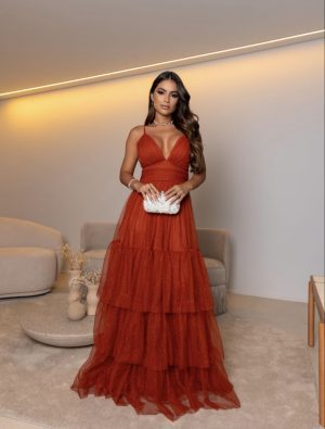 Vestido Longo Tule Alças Finas - Imagem 11