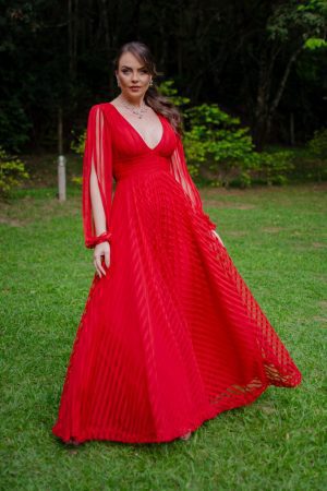 Vestido Manga Longa  Tule texturizado com listras - Imagem 2