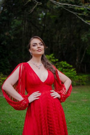 Vestido Manga Longa  Tule texturizado com listras - Imagem 3