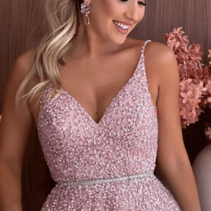 Vestido de Tule Rosa com Bordado em Cristais Svarosvki Debutantes