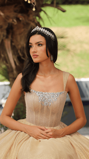 Vestido Midi Princesa Dourado com Bordado Prateado Debutantes - Imagem 5
