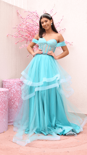 Vestido Debutante 2 em 1 Azul Tiffany Corset Bordado em Swarovski - Imagem 2