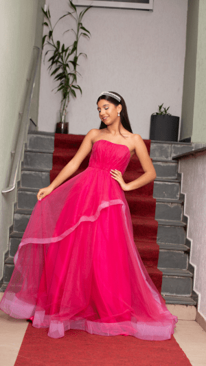 Vestido de Tule Rosa Alça Removível Saia Volumosa Debutante - Imagem 2