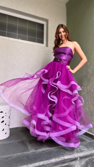 Vestido 2 x 1 Roxo com Tule em Camadas Estilo Princesa Debutante - Imagem 6