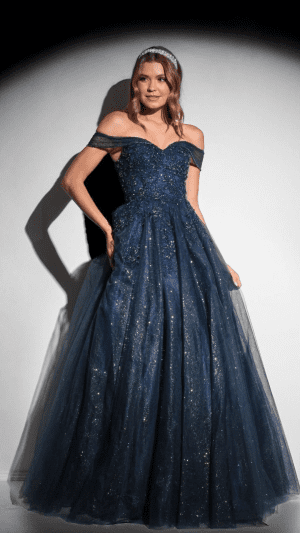 Vestido Azul Marinho Bordado em Cristais Swarovski Debutante