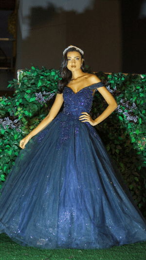 Vestido Azul Marinho Bordado em Cristais Swarovski Debutante - Imagem 3
