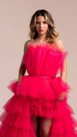 Alta costura RIVIERA ROSA PINK 2 em 1 Tule com Volume para  Debutantes e Ensaios