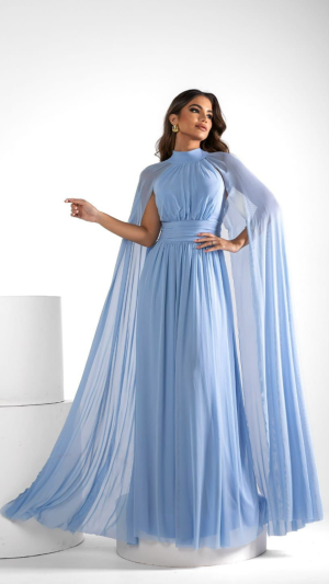 Vestido Longo Rose com Capa em Tule - Imagem 3