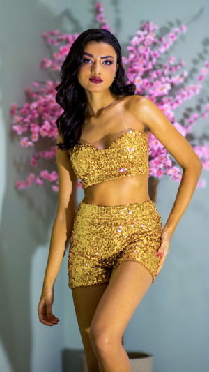 z Conjunto Cropped e Shorts de Paetê para Debutante - Imagem 3