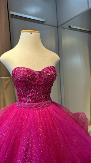 Vestido Longo Pink 2 em 1 com Saia de Tule Removível e Corset Bordado com Pedrarias - Imagem 3