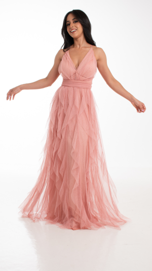 Vestido Longo em Tule com Camadas em Cascata e Brilho - Imagem 2