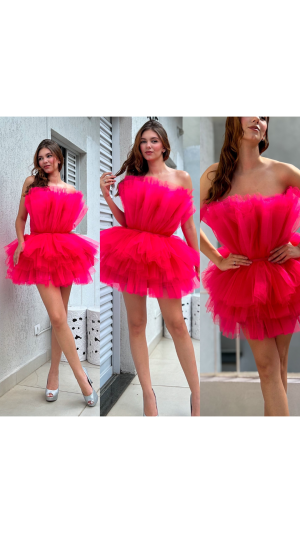 Alta costura RIVIERA ROSA PINK 2 em 1 Tule com Volume para  Debutantes e Ensaios - Imagem 4