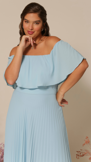 Vestido Longo Ombro a Ombro com Saia Plissada para Madrinhas - Imagem 2