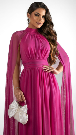 Vestido Longo Rose com Capa em Tule - Imagem 5