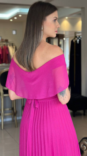 Vestido Longo Ombro a Ombro com Saia Plissada para Madrinhas - Imagem 4