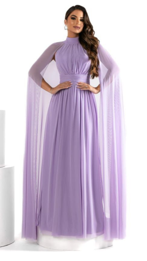 Vestido Longo Rose com Capa em Tule - Imagem 6