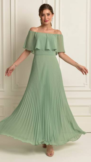 Vestido Longo Ombro a Ombro com Saia Plissada para Madrinhas - Imagem 7