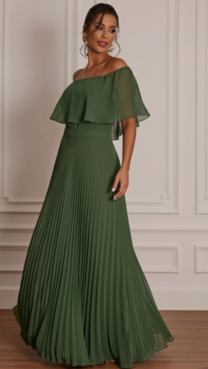 Vestido Longo Ombro a Ombro com Saia Plissada para Madrinhas - Imagem 10