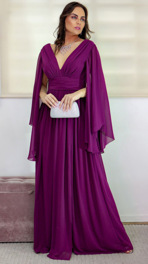 Vestido Longo Paetê com Capa e Fenda Lateral - Imagem 3