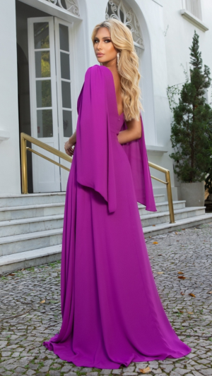 Vestido Longo Paetê com Capa e Fenda Lateral - Imagem 5