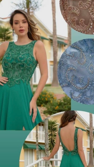 Vestido Longo Queridinho com Bordado em Pedrarias e Fenda Frontal - Imagem 5