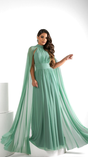 Vestido Longo Rose com Capa em Tule - Imagem 12