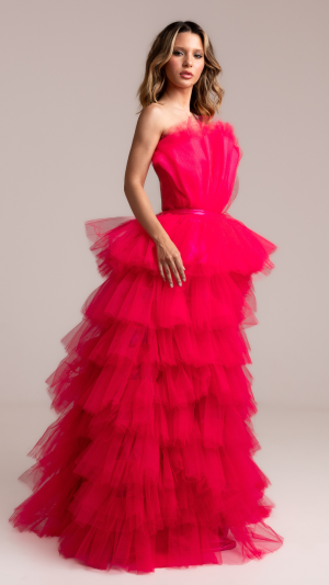 Alta costura RIVIERA ROSA PINK 2 em 1 Tule com Volume para  Debutantes e Ensaios - Imagem 5