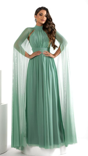 Vestido Longo Rose com Capa em Tule - Imagem 13