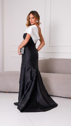 Vestido sereia preto em zibeline com detalhe de laço - Imagem 11