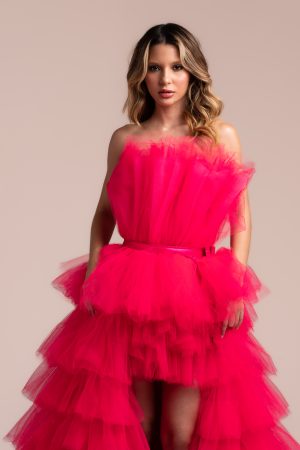 Alta costura RIVIERA ROSA PINK 2 em 1 Tule com Volume para  Debutantes e Ensaios - Imagem 11