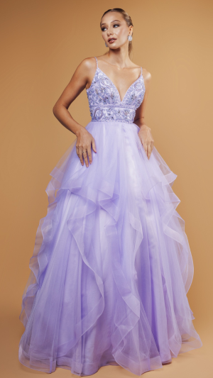 Vestido Lilás de Tule com Bordado e Saia  Cascata Volumosa - Imagem 3