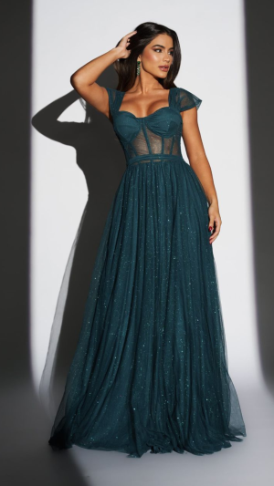 Vestido de Glamouroso Tule Longo com Corset e Brilho para Madrinha - Imagem 5