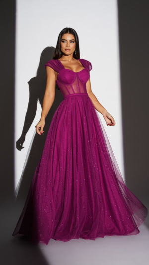 Vestido de Glamouroso Tule Longo com Corset e Brilho para Madrinha - Imagem 7