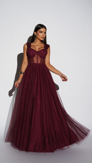 Vestido de Glamouroso Tule Longo com Corset e Brilho para Madrinha - Imagem 15