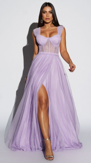 Vestido de Glamouroso Tule Longo com Corset e Brilho para Madrinha - Imagem 17