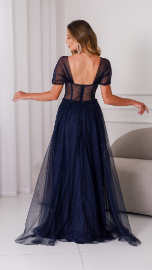 Vestido de Glamouroso Tule Longo com Corset e Brilho para Madrinha - Imagem 19