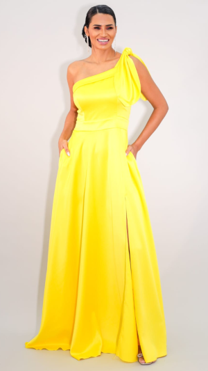 Vestido de Festa Longo Ombro Único com Laço e Fenda – Ideal para Madrinhas e Convidada - Imagem 6