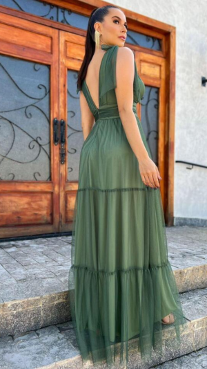 Vestido Longo de Tule com Camadas e Laço nos Ombros - Imagem 9