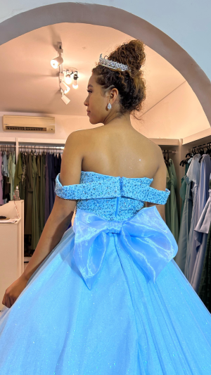 Vestido Azul Princesa Debutante Brilhante 4 em 1 com Bordado e Saia Removível - Imagem 2