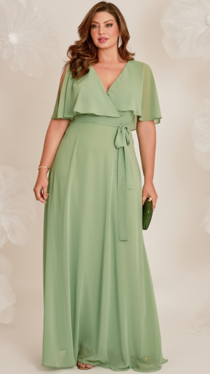Vestido Longo Plus Size em Chiffon com Fenda e Manga Asa - Imagem 2