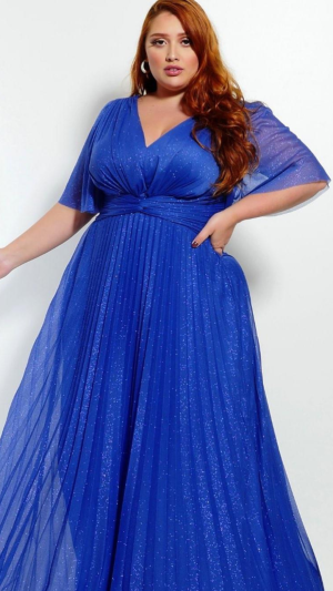 Vestido de Festa Plus Size Longo em Tule Brilhante com Manga Flare e Saia Plissada - Imagem 4