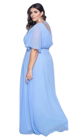 Vestido Longo Plus Size em Chiffon com Decote Transpassado e Manga Flare - Imagem 6