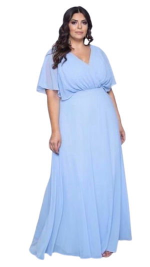 Vestido Longo Plus Size em Chiffon com Decote Transpassado e Manga Flare - Imagem 5