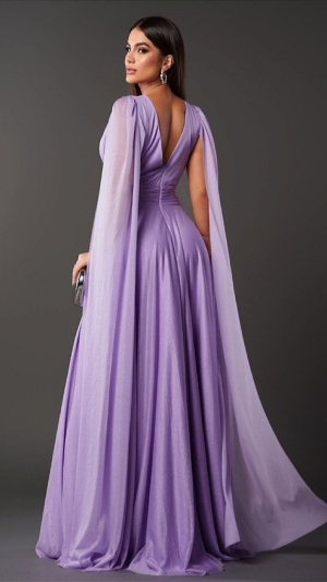Vestido Longo com Capa Fluida e Decote Profundo Glamour - Imagem 14