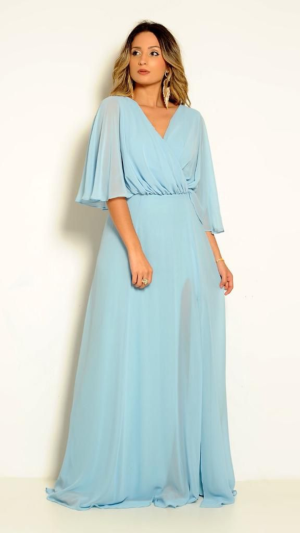 Vestido Longo Plus Size em Chiffon com Decote Transpassado e Manga Flare - Imagem 4