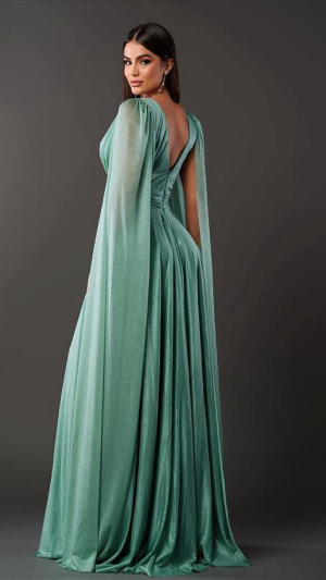 Vestido Longo com Capa Fluida e Decote Profundo Glamour - Imagem 4
