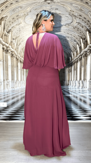 Vestido Longo Plus Size em Chiffon com Decote Transpassado e Manga Flare - Imagem 3