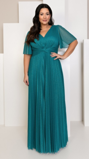 Vestido de Festa Plus Size Longo em Tule Brilhante com Manga Flare e Saia Plissada - Imagem 6